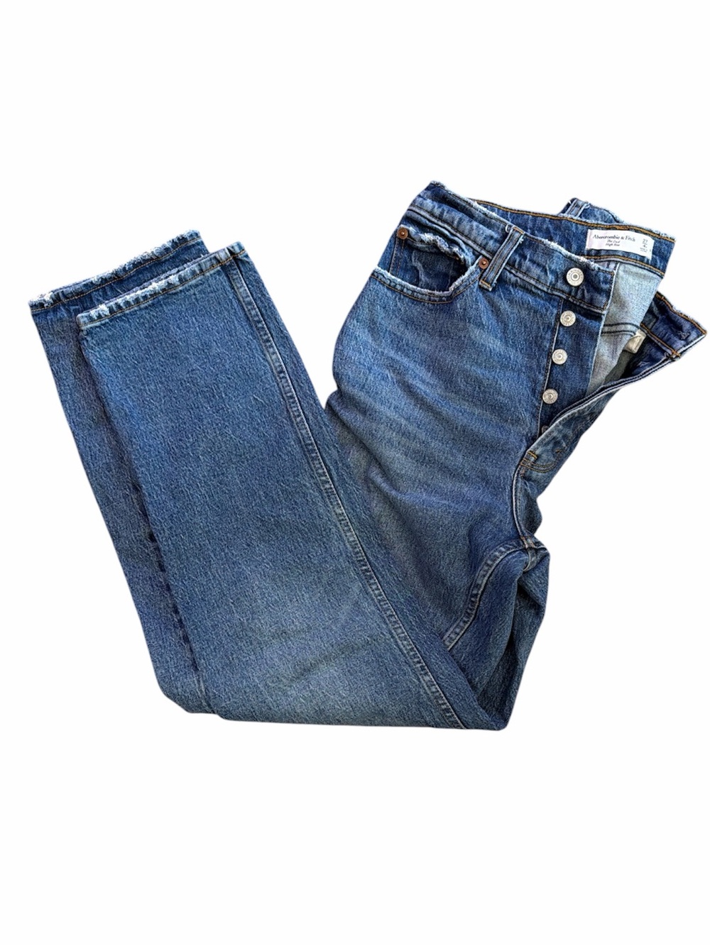 Abercrombie & Fitch Straight Leg Jeans - medium Wash Blue The Dad High Rise - Picture 3 of 4